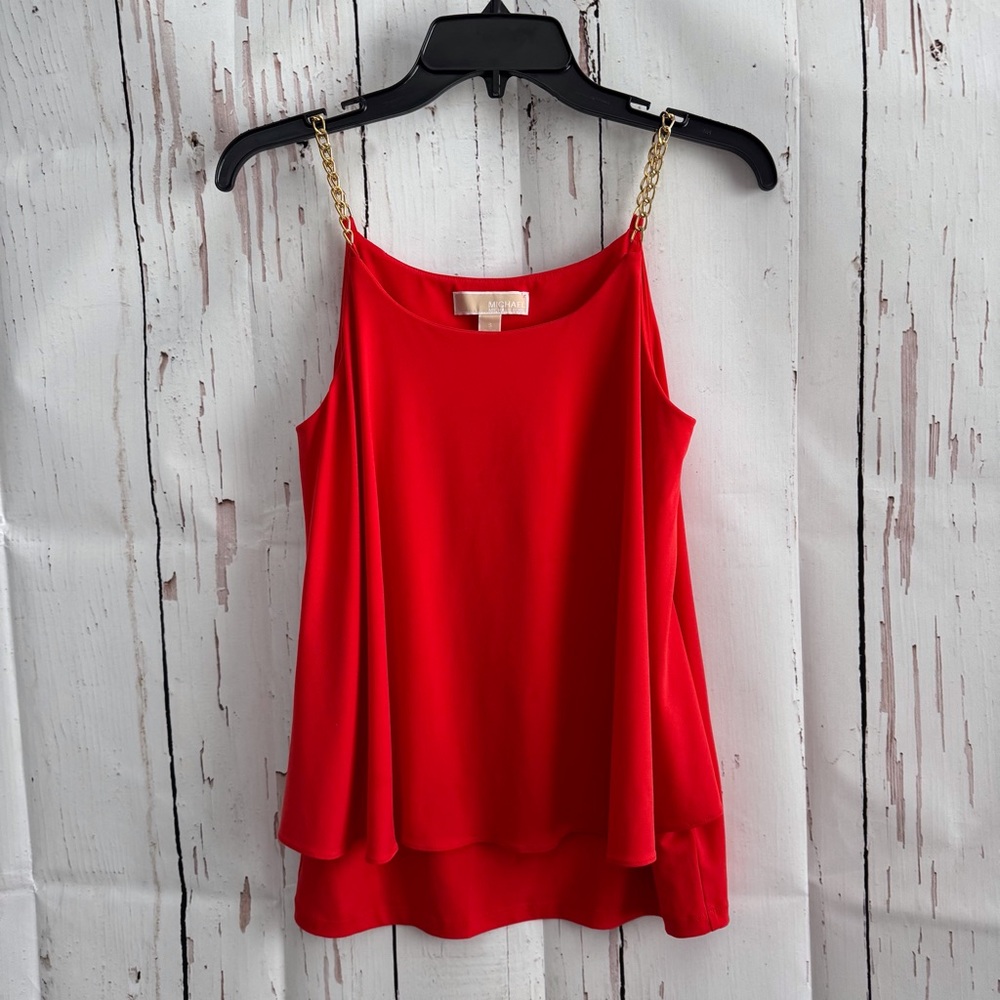 Michael Kors Tangerine Sleeveless Top with Gold Chain Straps Small